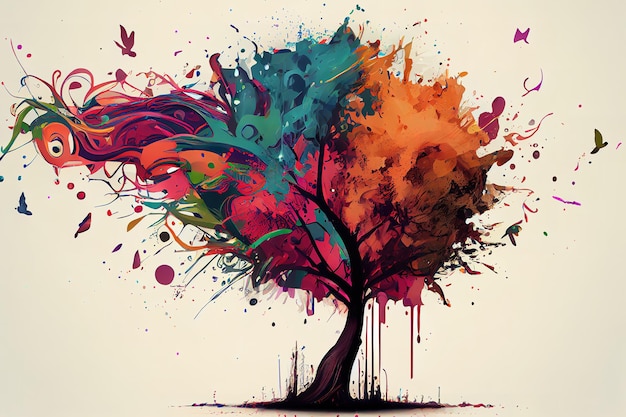 Arbre musique splash color Generative Ai