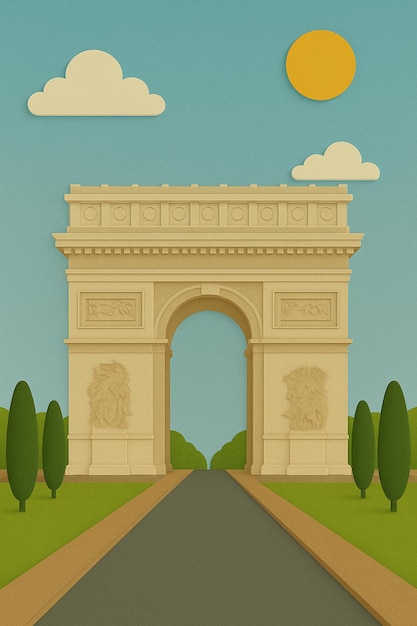 arc de triomphe view paper art style wallpaper for phone 1