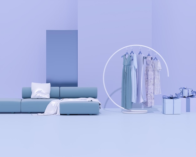 Arc Shape Wrought Coat Rack Hanger Stand in pastel colors armchair 3d rendering