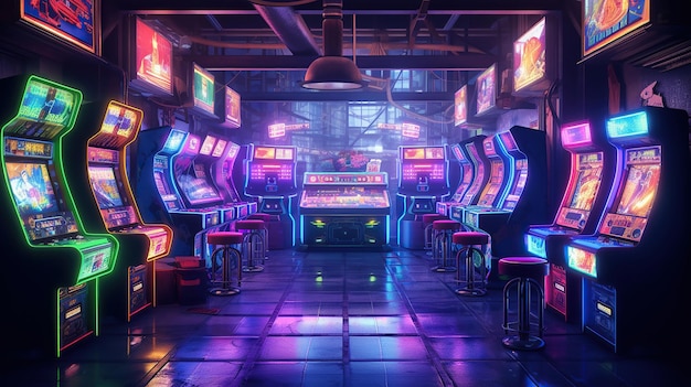 Arcade kamer met retro neonlichten Generative Ai