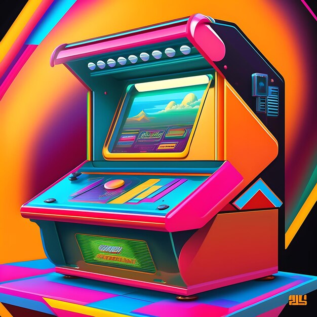 Foto primo piano dell'illustrazione della macchina arcade degli anni '80