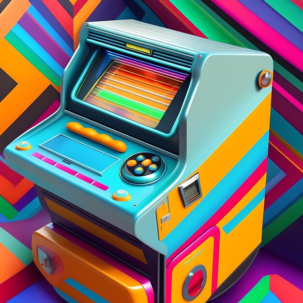 Photo arcade machine illustration 80s closeup