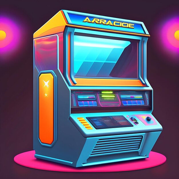 Photo arcade machine illustration 80s closeup
