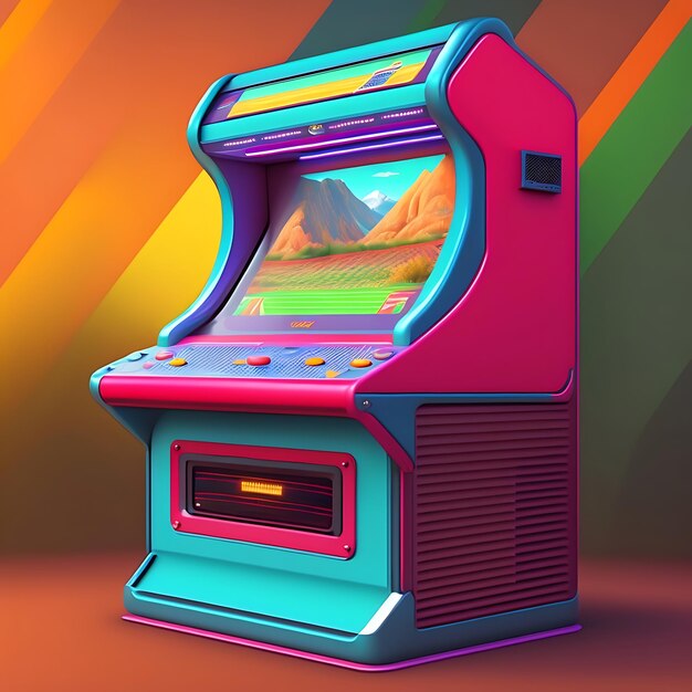 Arcade machine illustration 80s closeup