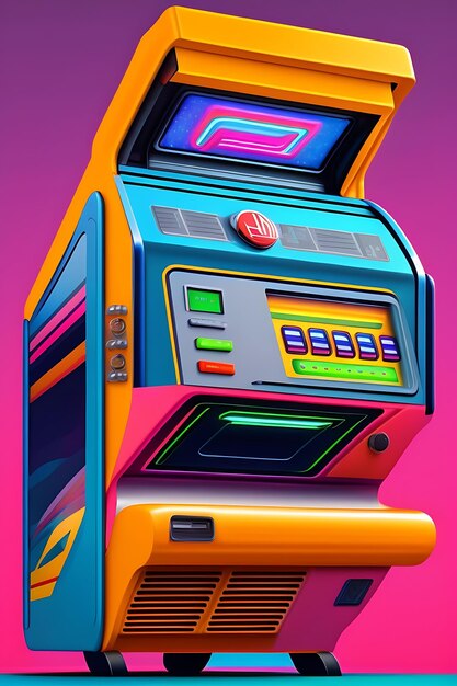 Foto illustrazione di una macchina arcade negli anni '80 in primo piano