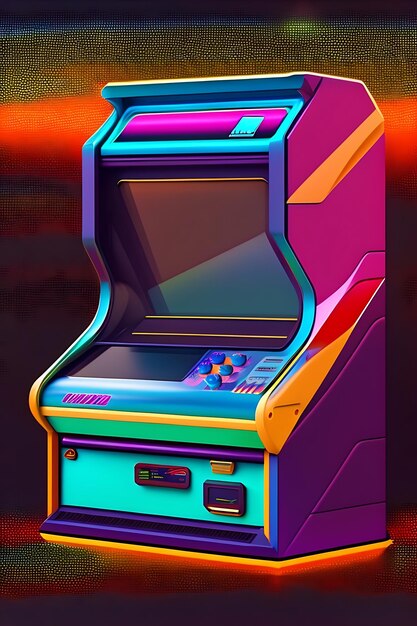 Photo arcade machine illustration 80s closeup