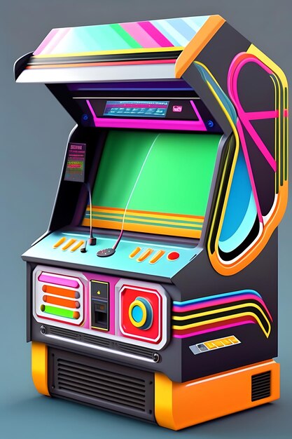 Primo piano dell'illustrazione della macchina arcade degli anni '80