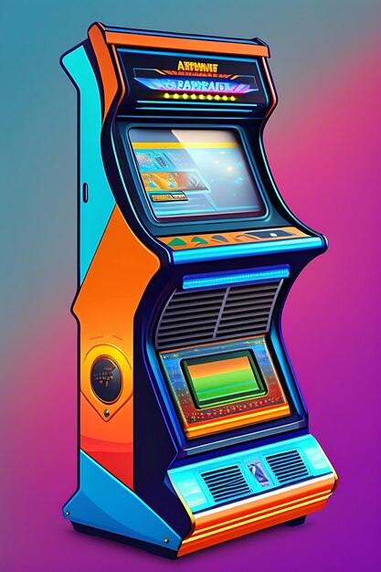 Photo arcade machine illustration 80s closeup