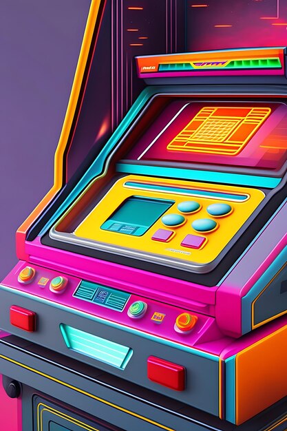 Arcade machine illustration 80s closeup