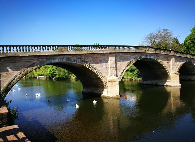 Arch bridge over river against clear sky