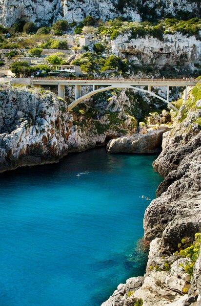 Arch bridge over river