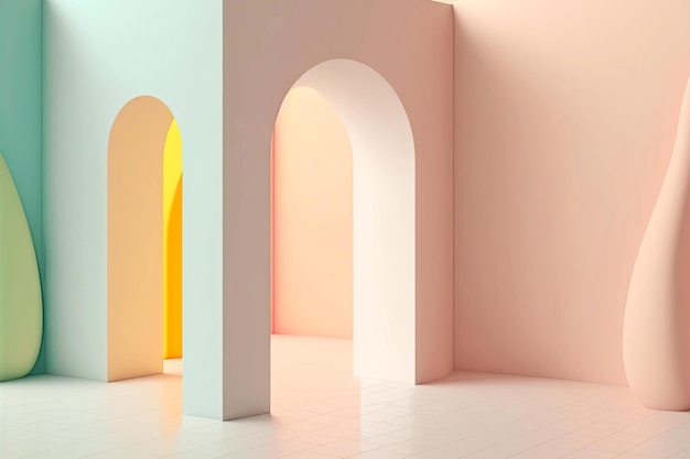 arch in distance in light colors in 3d rendering minimal room generative ai