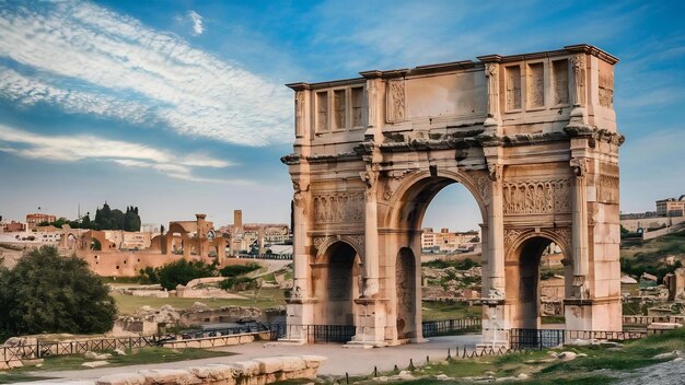 Photo the arch of hadrian in jerash jordan is an 11 metre high triple arched gateway erected to honor th