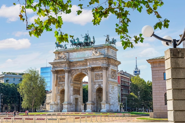 Arch of Peace in Milan at sunny summer day Italy