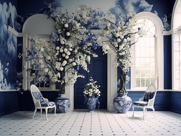 Arch room full of flowers vintage style