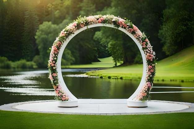 Arch with flowers on the water