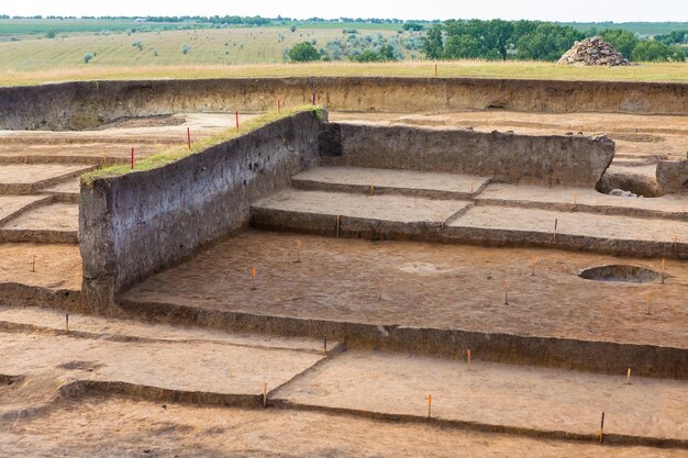 Archaeological excavations, remains of the settlement, the scythians fossils