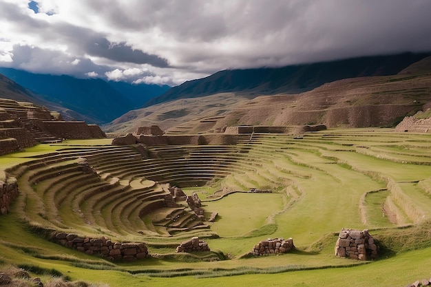 Photo the archaeological site at moray travel destination in cusco region and the sacred valley peru majestic