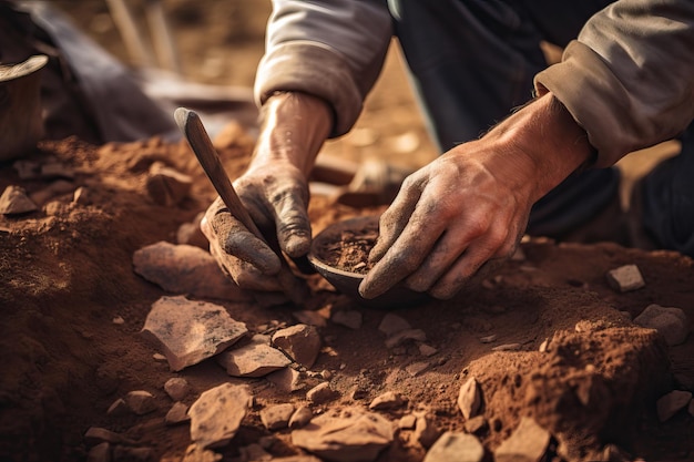 Archaeologist Excavating Ancient Ruins Search for Artifacts