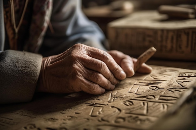 An archaeologist's hands brushing