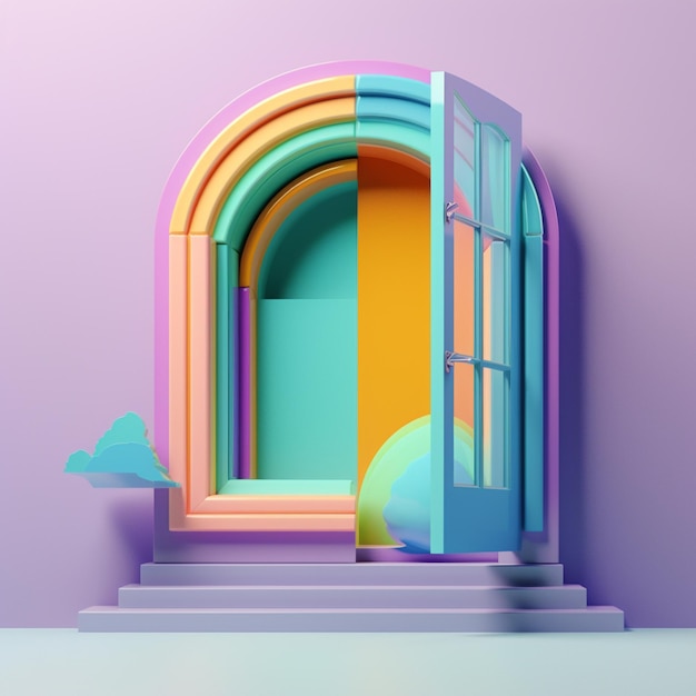 Arched windows in fantasy concept in trending color palette for advertising with Generative AI