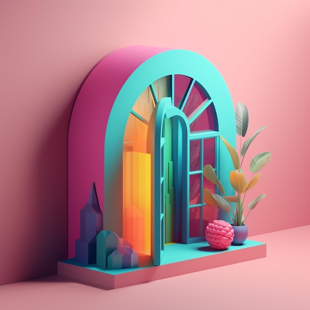 Арочные окна в фэнтезийной концепции в трендовой цветовой палитре для рекламы с генеративным ИИ
