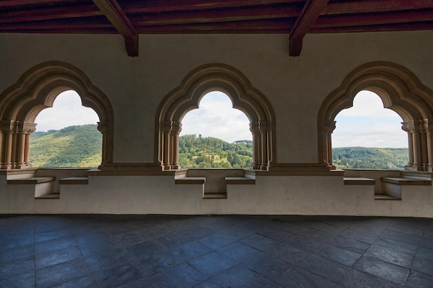 The arched windows from inside of the castle of Vianden in Luxembourg