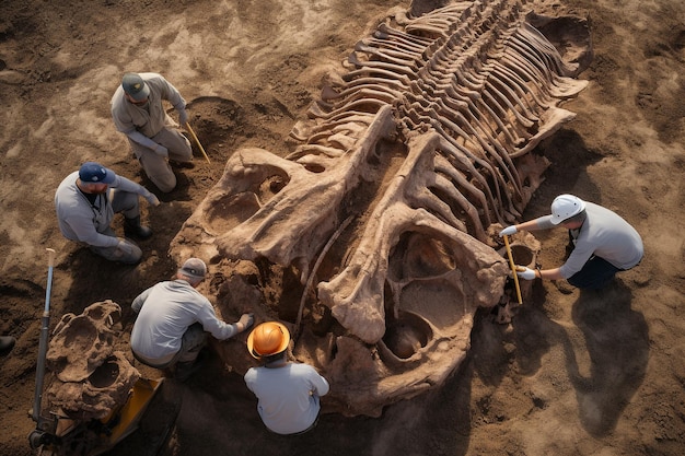 Archeologen graven een gigantisch dinosaurusfossiel op