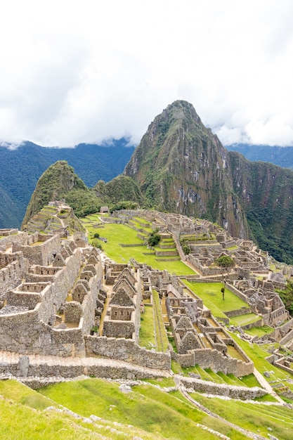 Archeologische overblijfselen van Machu Picchu in de bergen van Cusco. Peru