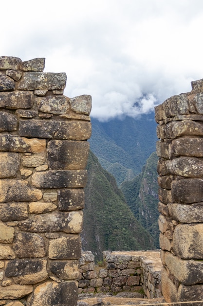 Archeologische overblijfselen van Machu Picchu in de bergen van Cusco. Peru