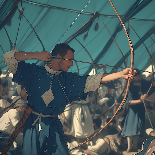 Archery Expert in Medieval Dress Focused on Target