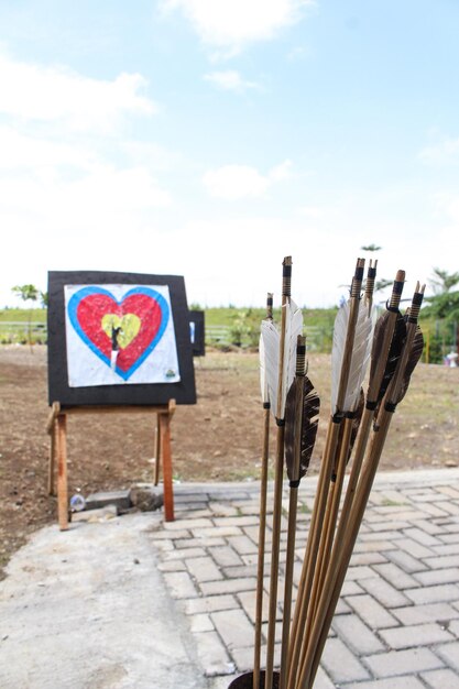 Archery target in the field. Love archery target.