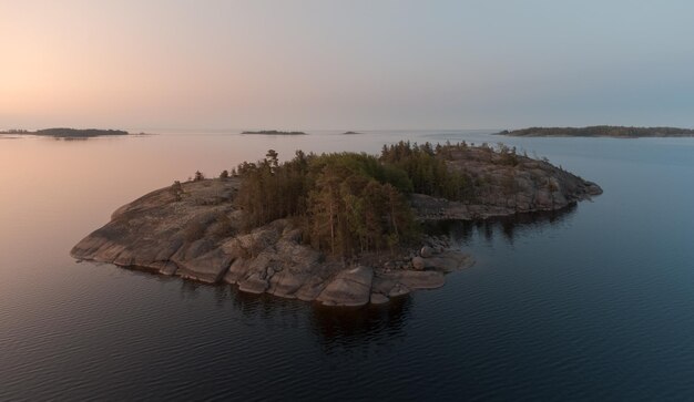 Archipelago island in the sea during white nights