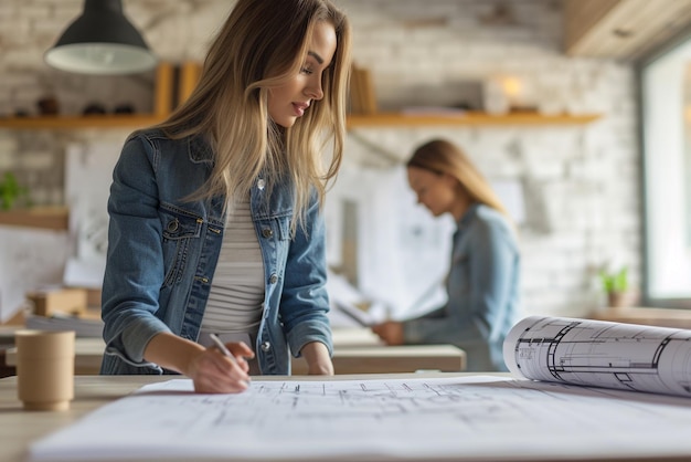 architect aan het werk voor een blauwdruk