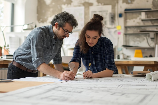 architect aan het werk voor een blauwdruk