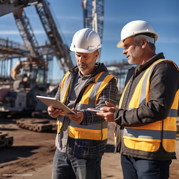 Architect caucasian people working with colleagues in the construction site