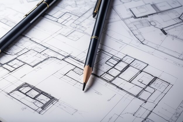 Photo architect design working drawing sketch plans blueprints in architect studio art working studio