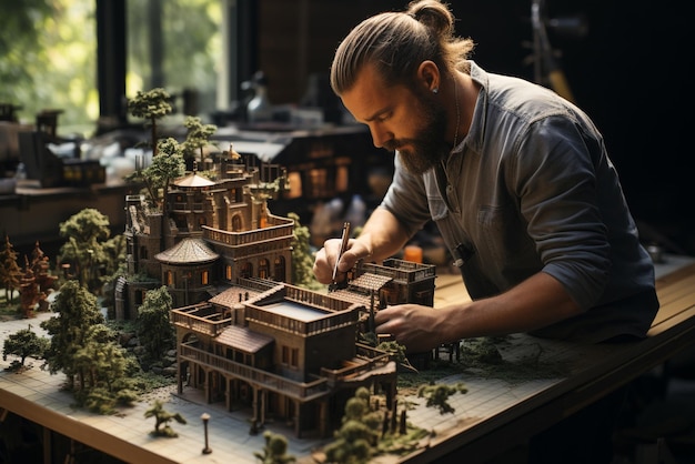 An architect designer makes a model Model of houses