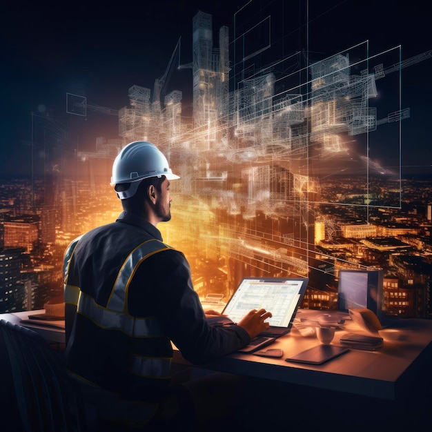 Architect designing his work with the computer | Premium AI-generated image
