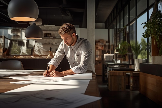 Foto architetto che progetta un progetto in uno spazio di coworking ai generativo