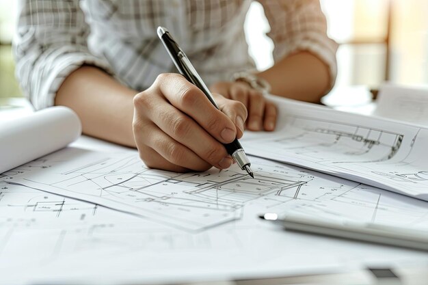 Architect drawing plans for a modern building