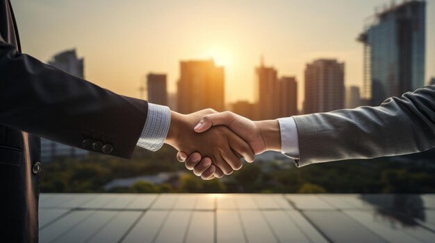 Architect and engineer construction workers shaking hands while working for teamwork