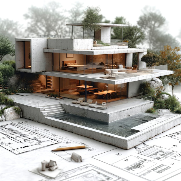 Photo architect interior designer concept handdrawn 3d illustration