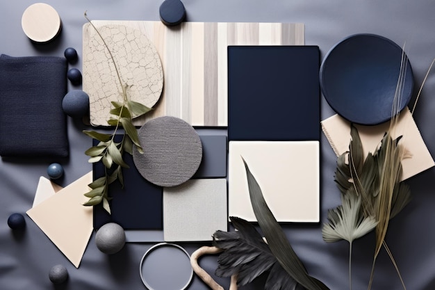 Architect and Interior Designer Moodboard Exploring Grey and Navy Aesthetic with Texture Paints P