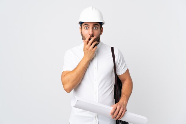 Architect man holding blueprints in studio