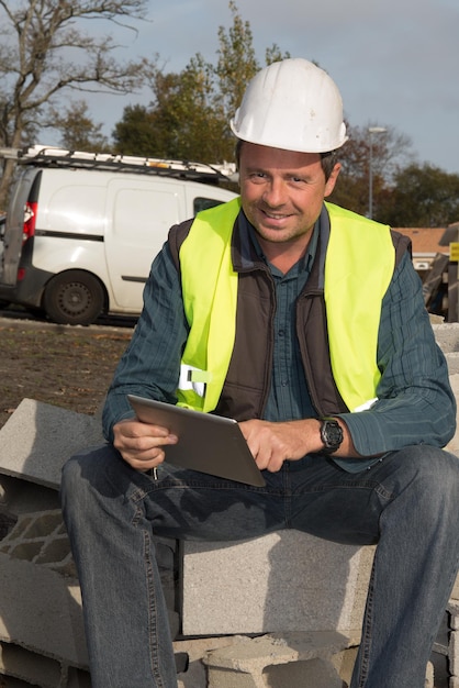 Architect using electronic tablet