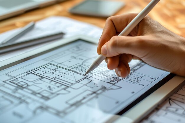 Premium Photo | Architect working with blueprints and laptop computer ...
