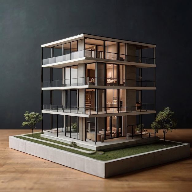 Architectonisch huisontwerp met schaalmodel voor presentatie