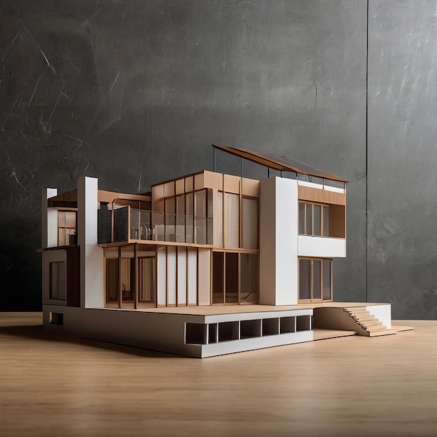 Architectonisch huisontwerp met schaalmodel voor presentatie