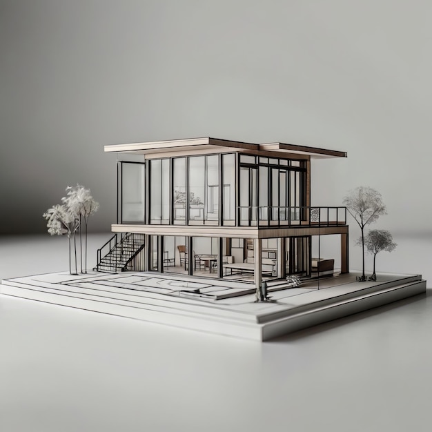 Architectonisch huisontwerp met schaalmodel voor presentatie